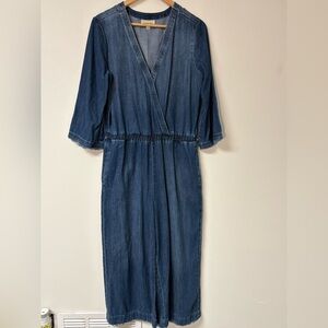 Cloth & Stone Indigo Denim Wide Leg Frayed Romper